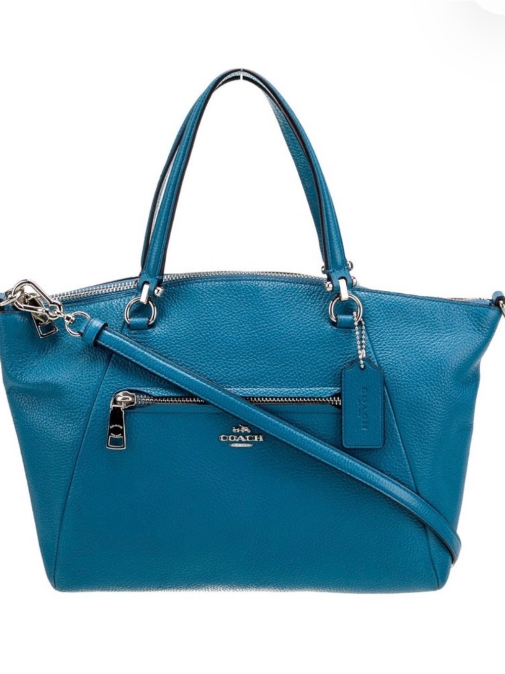 COACH Teal Pebbled Leather Shoulder Satchel